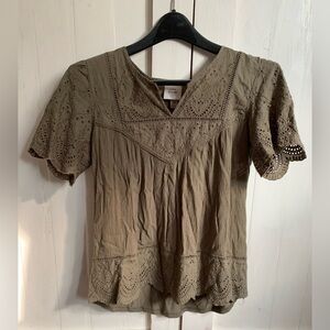 Knox Rose Embroidered Green Shirt Sz M